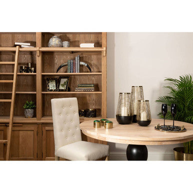 Orsina Lyon Beige Linen Dining Chair – Tufted Back with Oak Legs