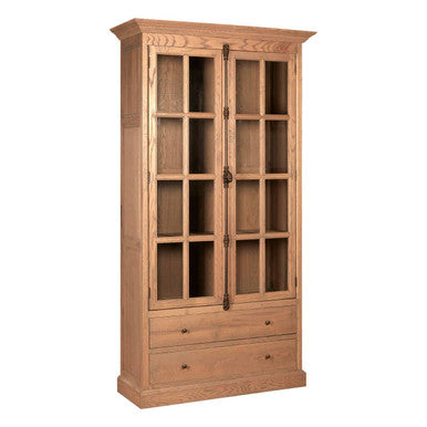 Orsina Lyon Tall Oak Wood Display Cabinet with Glass – Washed Grey