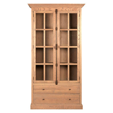 Orsina Lyon Tall Oak Wood Display Cabinet with Glass – Washed Grey
