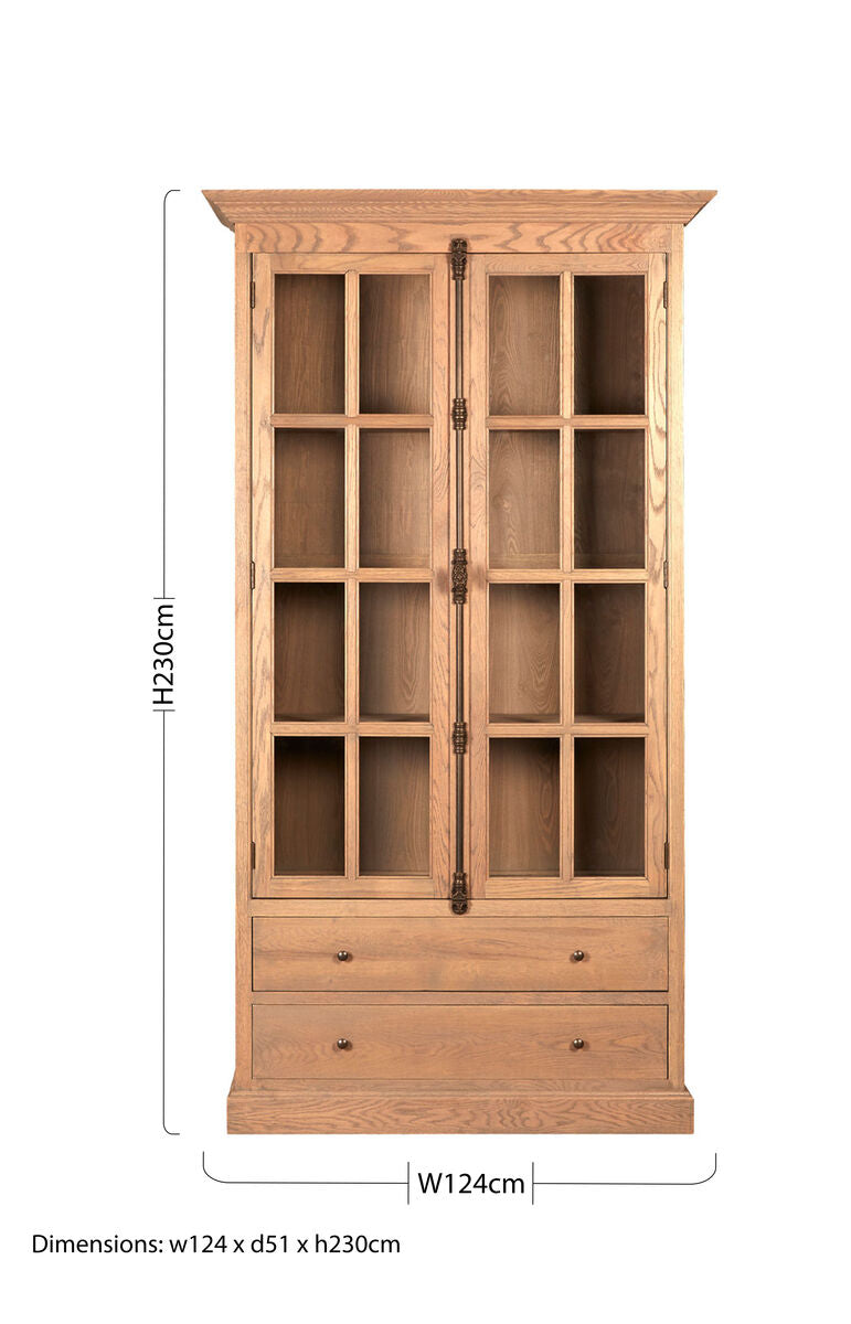 Orsina Lyon Tall Oak Wood Display Cabinet with Glass – Washed Grey