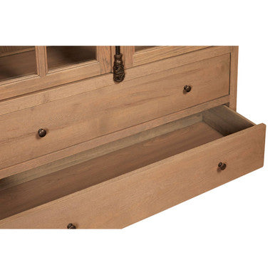 Orsina Lyon Tall Oak Wood Display Cabinet with Glass – Washed Grey