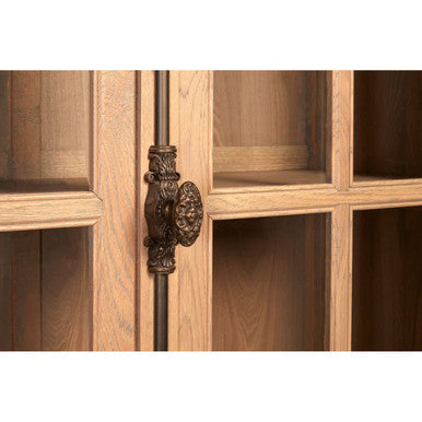 Orsina Lyon Tall Oak Wood Display Cabinet with Glass – Washed Grey