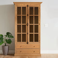 Orsina Lyon Tall Oak Wood Display Cabinet with Glass – Washed Grey