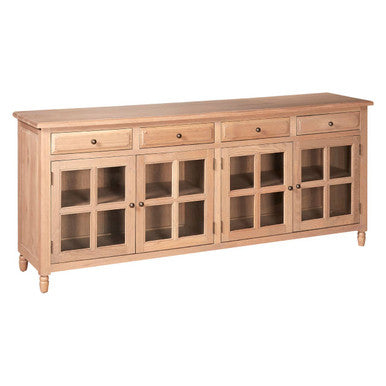 Orsina Lyon Oak Wood Sideboard | Washed Grey 4-Door Glass Buffet
