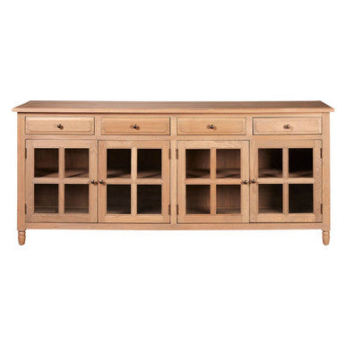 Orsina Lyon Oak Wood Sideboard | Washed Grey 4-Door Glass Buffet