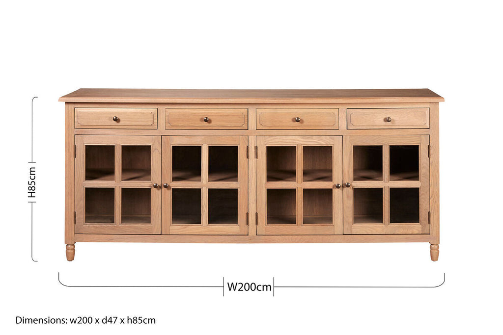 Orsina Lyon Oak Wood Sideboard | Washed Grey 4-Door Glass Buffet