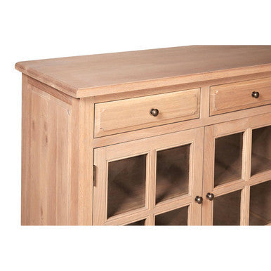 Orsina Lyon Oak Wood Sideboard | Washed Grey 4-Door Glass Buffet