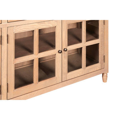 Orsina Lyon Oak Wood Sideboard | Washed Grey 4-Door Glass Buffet