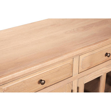 Orsina Lyon Oak Wood Sideboard | Washed Grey 4-Door Glass Buffet