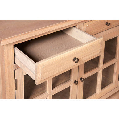 Orsina Lyon Oak Wood Sideboard | Washed Grey 4-Door Glass Buffet
