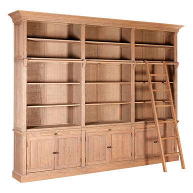 Orsina Lyon Large Washed Grey Oak Wood Bookcase with Ladder