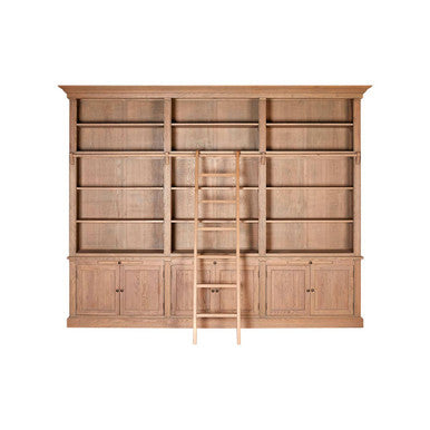 Orsina Lyon Large Washed Grey Oak Wood Bookcase with Ladder