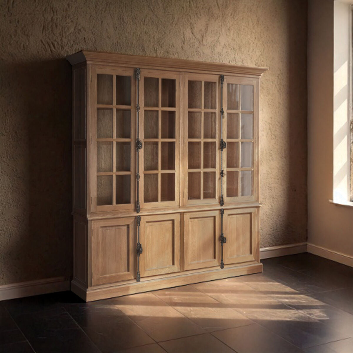 Orsina Lyon Natural Oak Wood Large Cabinet – Tall 6-Shelf Storage
