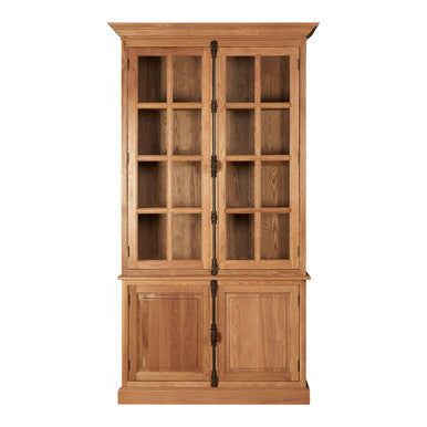 Orsina Lyon Natural Oak Wood Tall Display Cabinet with Glass Doors