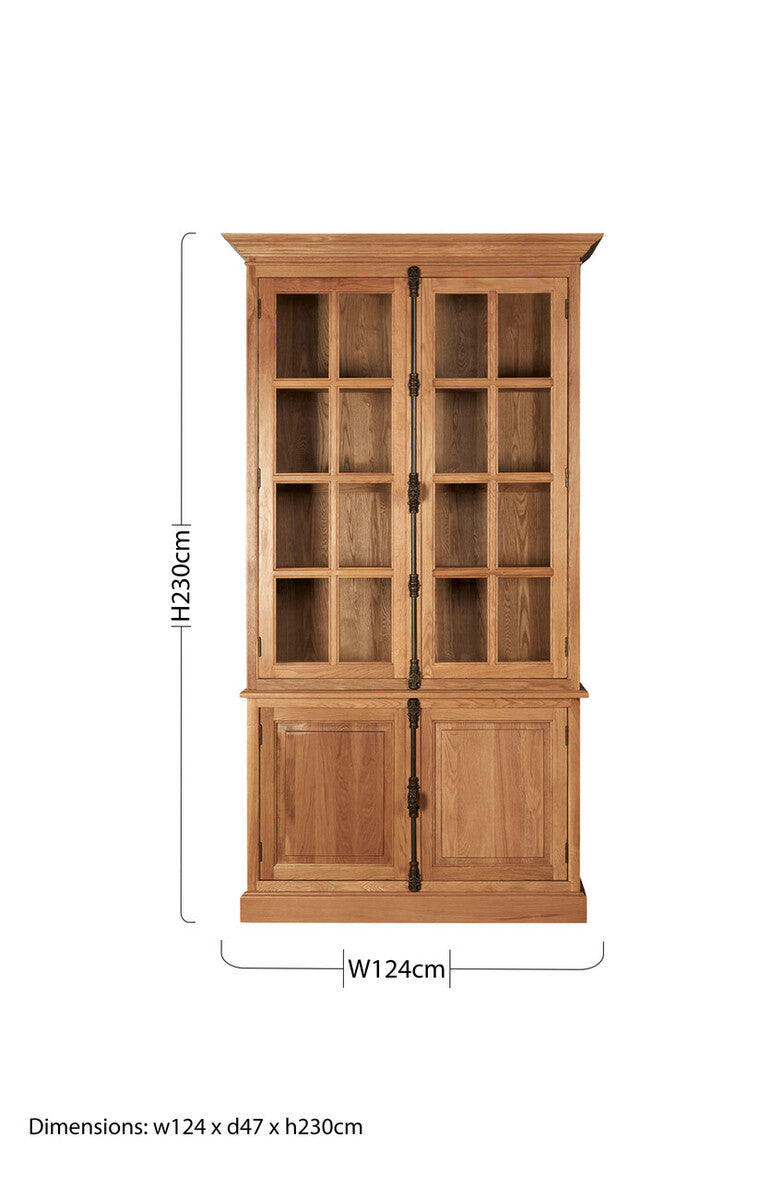 Orsina Lyon Natural Oak Wood Tall Display Cabinet with Glass Doors