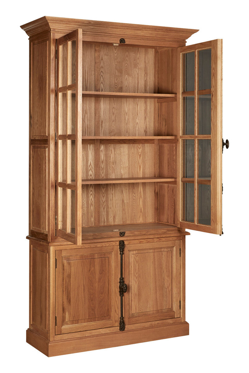 Orsina Lyon Natural Oak Wood Tall Display Cabinet with Glass Doors