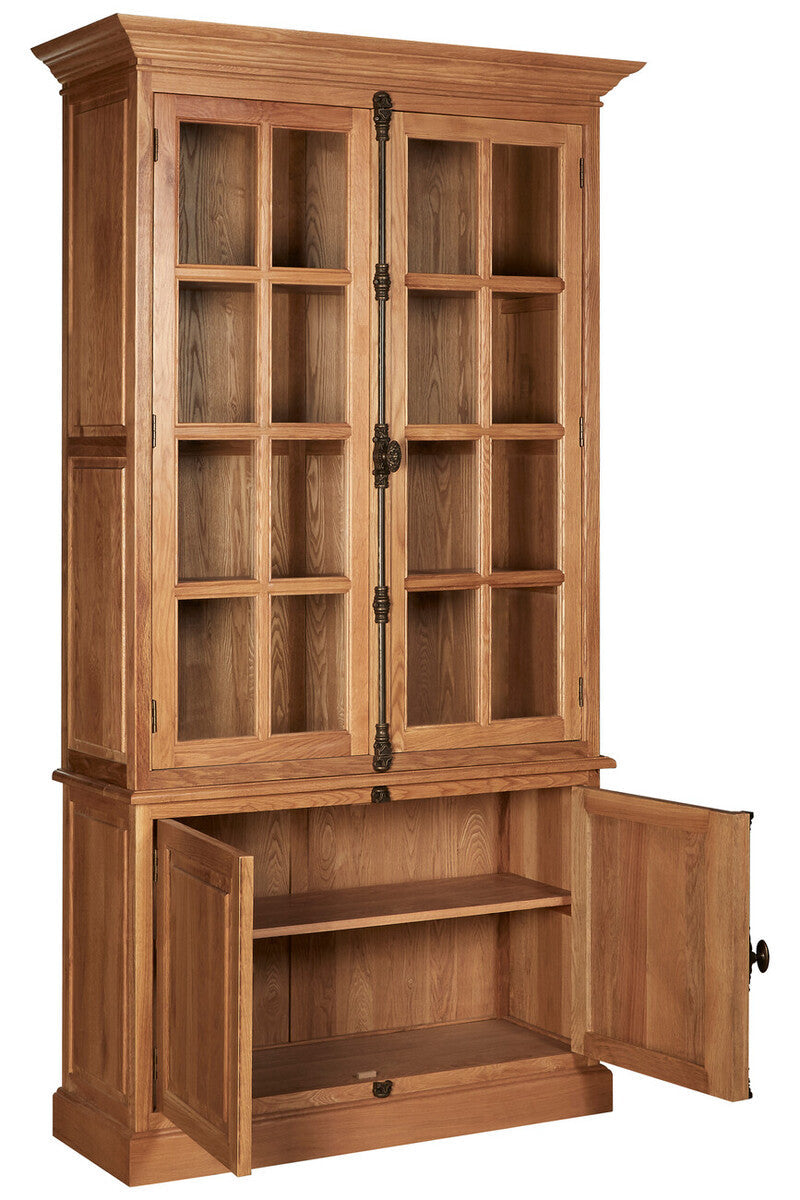 Orsina Lyon Natural Oak Wood Tall Display Cabinet with Glass Doors