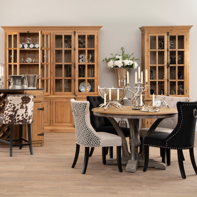 Orsina Lyon Natural Oak Wood Tall Display Cabinet with Glass Doors