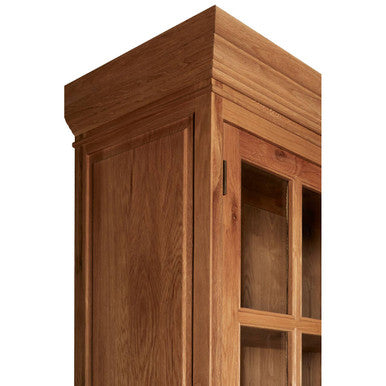 Orsina Lyon Natural Oak Wood Tall Display Cabinet with Glass Doors
