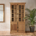 Orsina Lyon Natural Oak Wood Tall Display Cabinet with Glass Doors