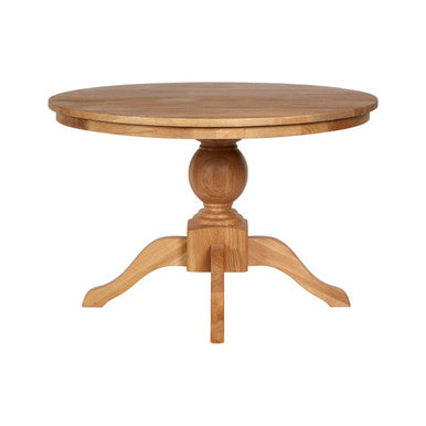 Orsina Lyon Round Natural Oak Wood Dining Table with Pedestal Base