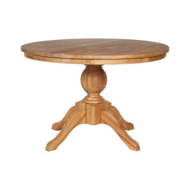 Orsina Lyon Round Natural Oak Wood Dining Table with Pedestal Base