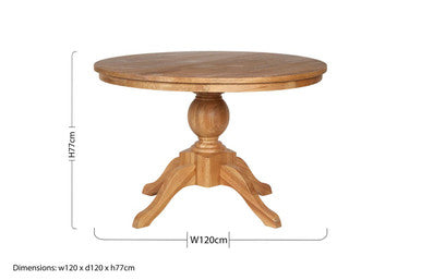 Orsina Lyon Round Natural Oak Wood Dining Table with Pedestal Base