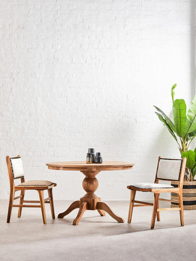 Orsina Lyon Round Natural Oak Wood Dining Table with Pedestal Base