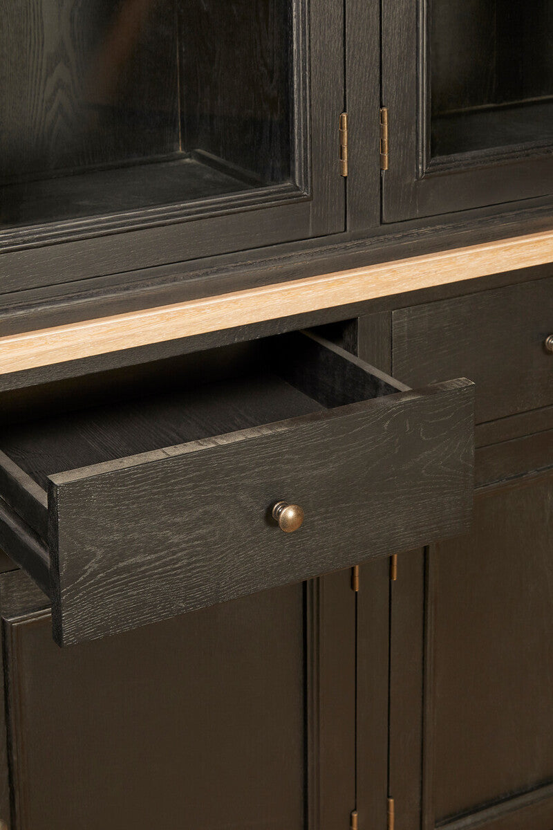 Orsina Lyon Black Oak Wood Large Cabinet – Colonial Style Storage Unit