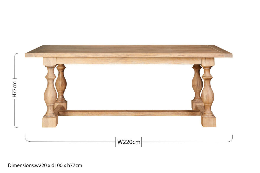Orsina Lyon Whitewash Oak Dining Table – Rectangular Carved Leg Table