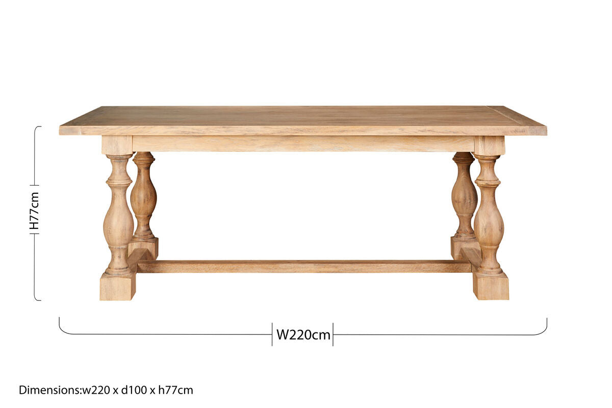 Orsina Lyon Whitewash Oak Dining Table – Rectangular Carved Leg Table
