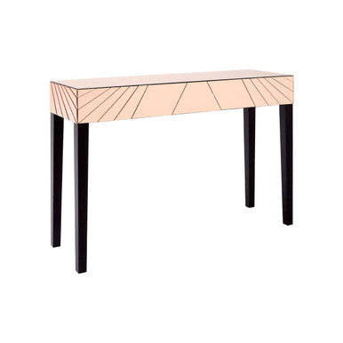 Orsina Rose Gold Mirrored Console Table – Sunburst Engraved Entryway
