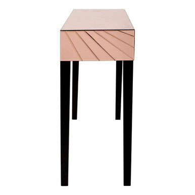 Orsina Rose Gold Mirrored Console Table – Sunburst Engraved Entryway