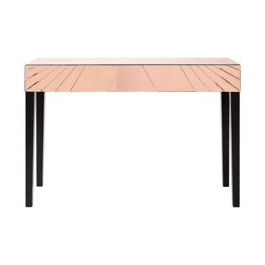 Orsina Rose Gold Mirrored Console Table – Sunburst Engraved Entryway