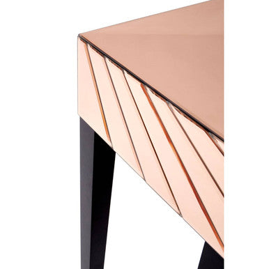 Orsina Rose Gold Mirrored Console Table – Sunburst Engraved Entryway
