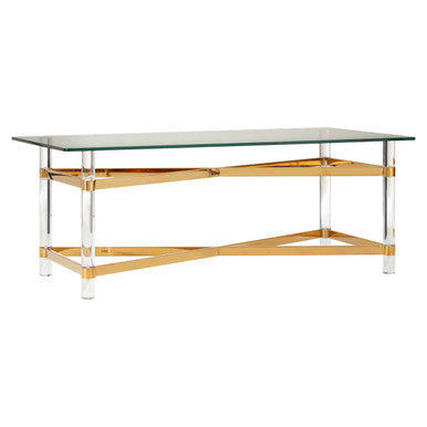 Orsina Clarence Glass Coffee Table | Clear Acrylic & Gold Metal Frame