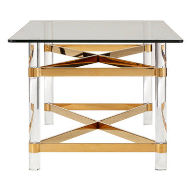 Orsina Clarence Glass Coffee Table | Clear Acrylic & Gold Metal Frame