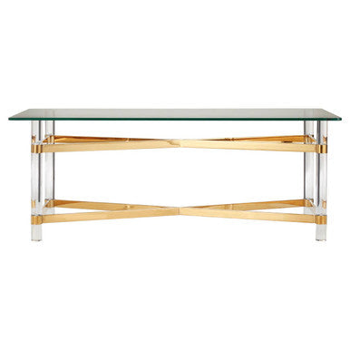 Orsina Clarence Glass Coffee Table | Clear Acrylic & Gold Metal Frame