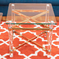 Orsina Clarence Glass Side Table – Acrylic Legs & Gold Metal Frame