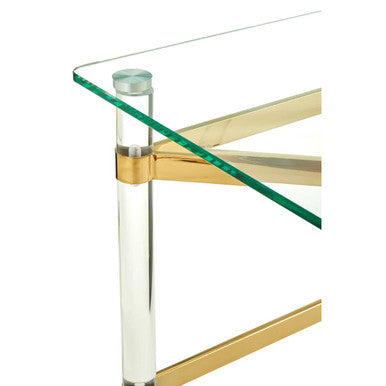 Orsina Clarence Glass Side Table – Acrylic Legs & Gold Metal Frame