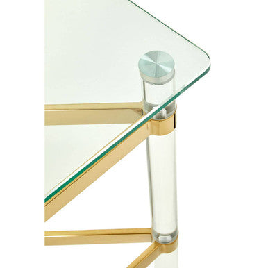 Orsina Clarence Glass Side Table – Acrylic Legs & Gold Metal Frame