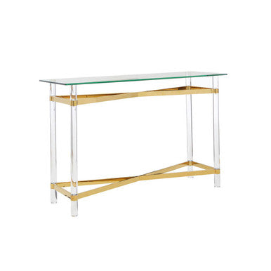 Orsina Clarence Console Table – Clear Glass & Gold Acrylic Legs