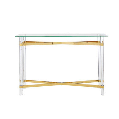 Orsina Clarence Console Table – Clear Glass & Gold Acrylic Legs