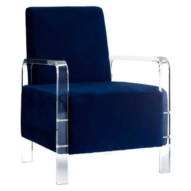 Orsina Clarence Navy Blue Velvet Armchair | Modern Clear Frame Seat