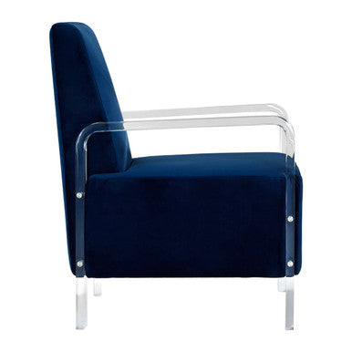 Orsina Clarence Navy Blue Velvet Armchair | Modern Clear Frame Seat