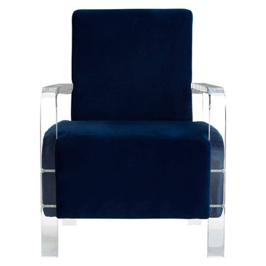 Orsina Clarence Navy Blue Velvet Armchair | Modern Clear Frame Seat