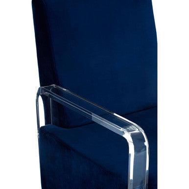 Orsina Clarence Navy Blue Velvet Armchair | Modern Clear Frame Seat