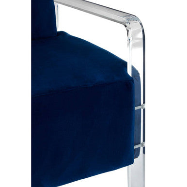 Orsina Clarence Navy Blue Velvet Armchair | Modern Clear Frame Seat
