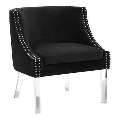 Orsina Clarence Black Velvet Accent Chair with Acrylic Legs