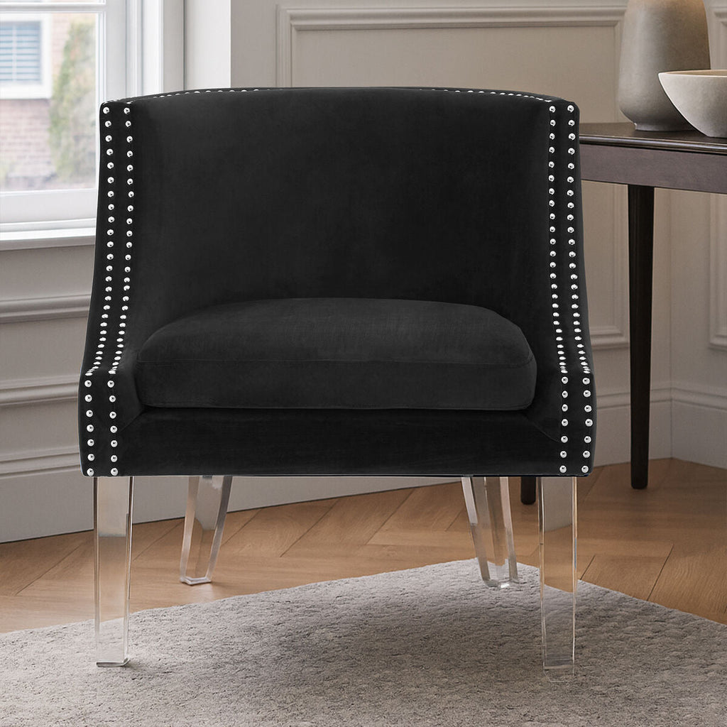 Orsina Clarence Black Velvet Accent Chair with Acrylic Legs